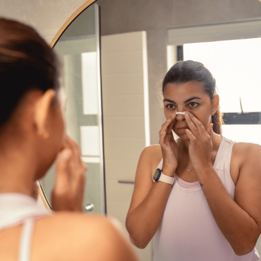 athlete applying magnetic nasal strips about to exercise